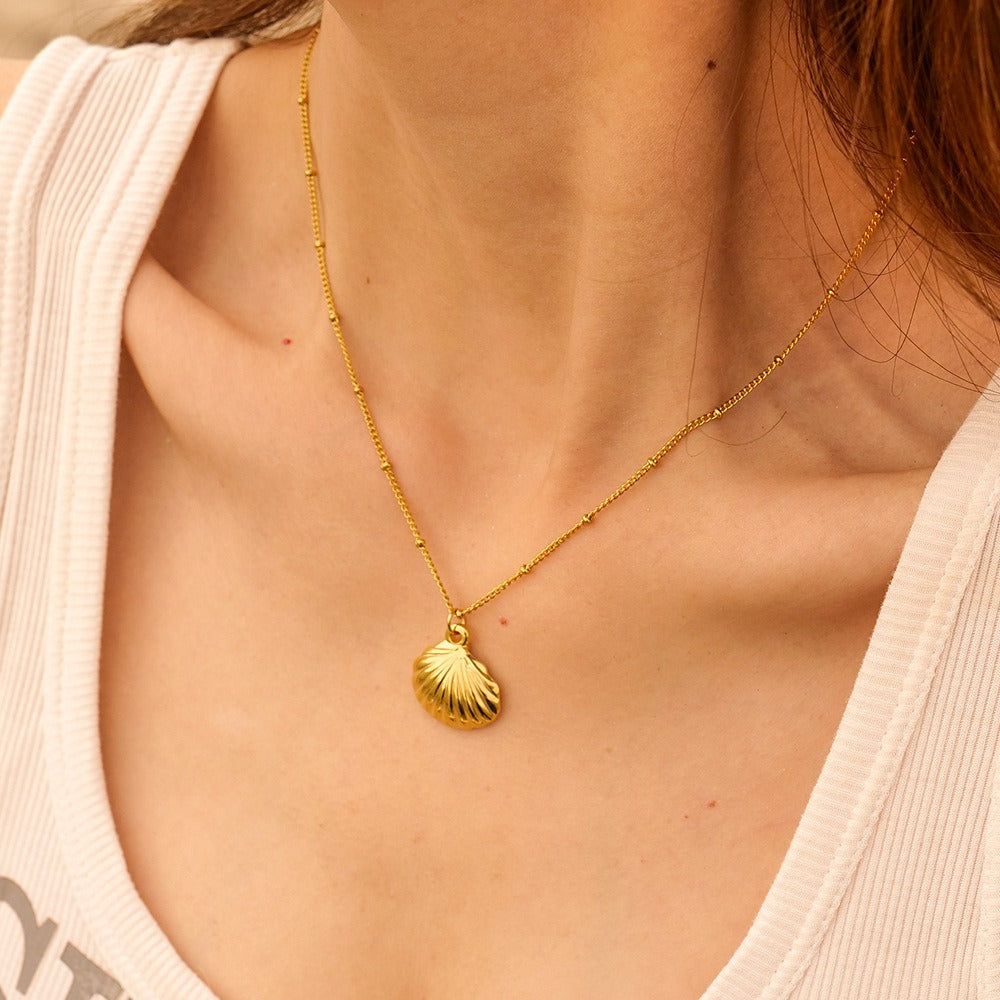 GNA Stainless Steel 18K Gold-Plated Shell Necklace