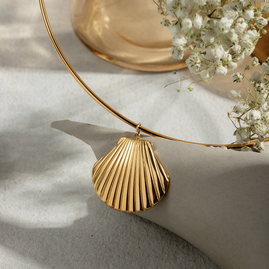 GNA Stainless Steel 18K Gold-Plated Shell Necklace