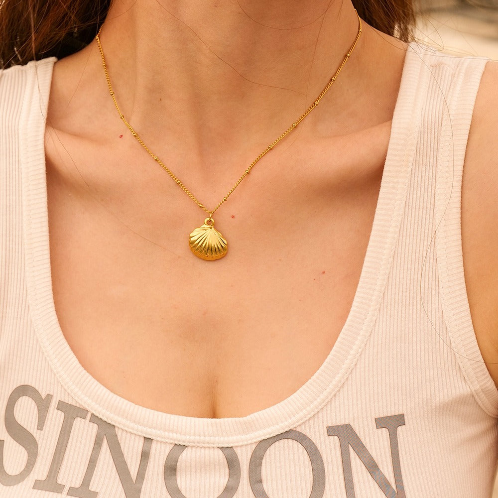 GNA Stainless Steel 18K Gold-Plated Shell Necklace
