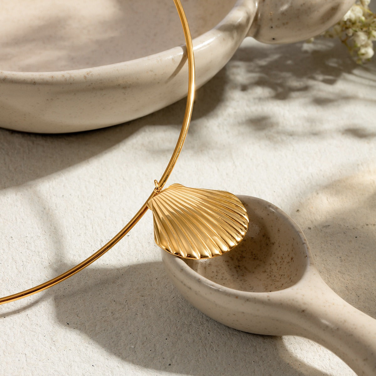 GNA Stainless Steel 18K Gold-Plated Shell Necklace
