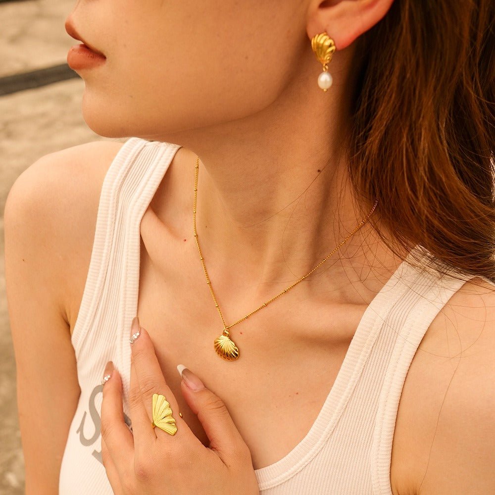 GNA Stainless Steel 18K Gold-Plated Shell Necklace